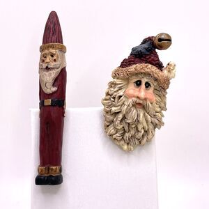 Vintage Christmas Santa 2 Pins Brooch Resin Retired Brooch Boyds Bears Red White